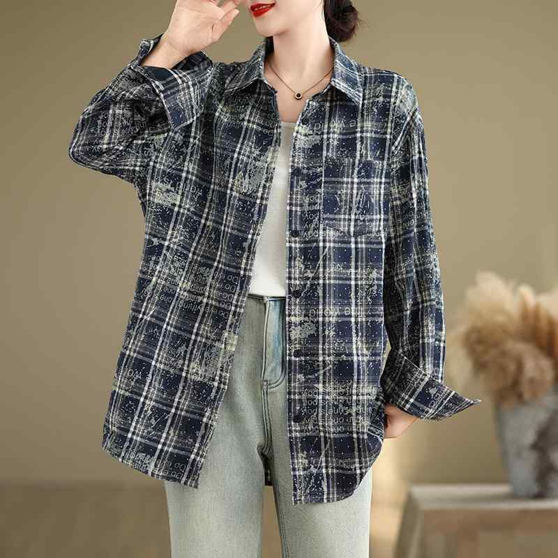 秋服 レディース ファッション オシャレ カワイイ シンプル 大人カワイイ 大きいサイズ 長袖 チェック柄 シャツ ジャケット 秋 ポロ カラー スリム カーディガン トップス