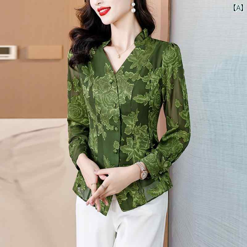 秋服 レディース ファッション オシャレ カワイイ シンプル 大人カワイイ 大きいサイズ レトロ プリント 長袖 シャツ スリム 秋 トップス