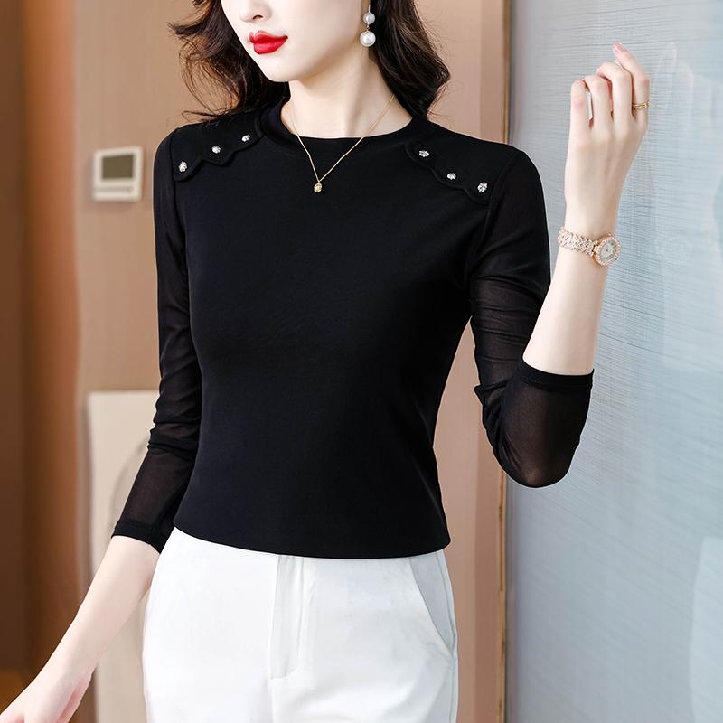 秋服 レディース ファッション オシャレ カワイイ シンプル 大人カワイイ 大きいサイズ 黒 ラウンドネック スリム インナー シャツ 秋 スタイル 長袖 T シャツ トップス