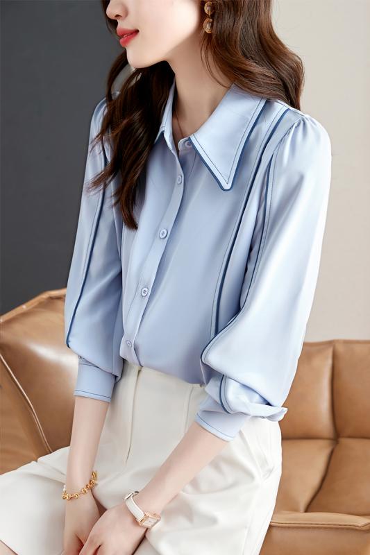 乐天商城 - 秋服 レディース ファッション オシャレ カワイイ シンプル 大人カワイイ 大きいサイズ 単品 秋 フレンチ シフォン 長袖 シャツ