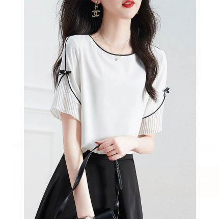 秋服 レディース ファッション オシャレ カワイイ シンプル 大人カワイイ 大きいサイズ ミッシング 秋 半袖 ラウンドネック 白 シャツ T