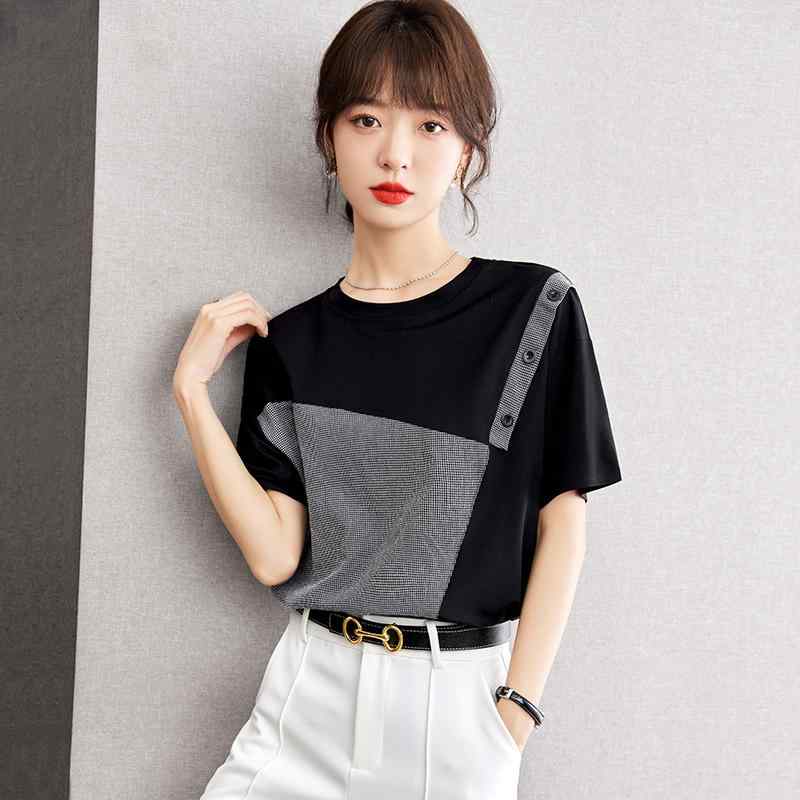 T-Shirts - 秋服 レディース ファッション オシャレ カワイイ シンプル 大人カワイイ 大きいサイズ イレギュラー 半袖 T シャツ 秋