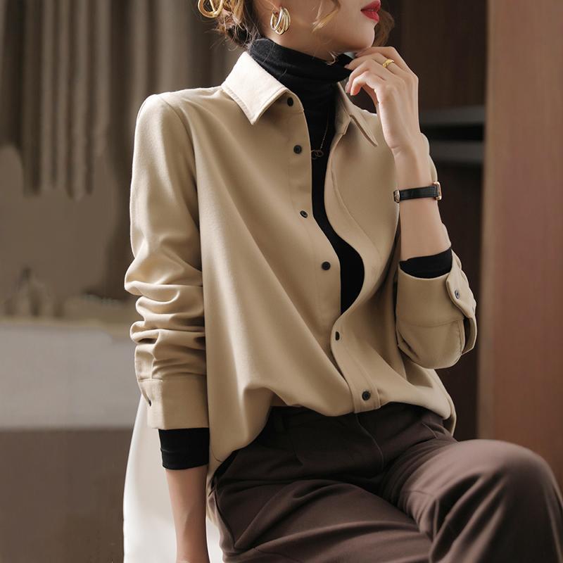 秋服 レディース ファッション オシャレ カワイイ シンプル 大人カワイイ 大きいサイズ レイ シャツ 長袖 ハイエンド 秋冬 トップス(4.0)