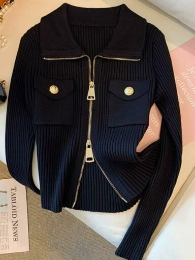 秋服 レディース ファッション オシャレ カワイイ シンプル 大人カワイイ 大きいサイズ 秋 フレンチ ハイエンド ポロ カラー ニット ジッパー カーディガン ジャケット 秋服 レディース ファッション オシャレ カワイイ シンプル 大人カワイイ 大きいサイズ 秋 フレンチ ハイエンド ポロ カラー ニット ジッパー カーディガン ジャケット
