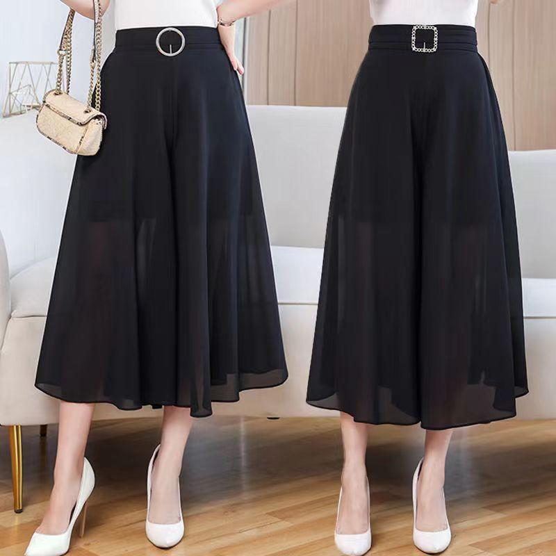 秋服 レディース ファッション オシャレ カワイイ シンプル 大人カワイイ 大きいサイズ ゆったり ワイド レッグ パンツ 九分丈 秋 シフォン スカート カジュアル スカート 薄手 ハイウエスト