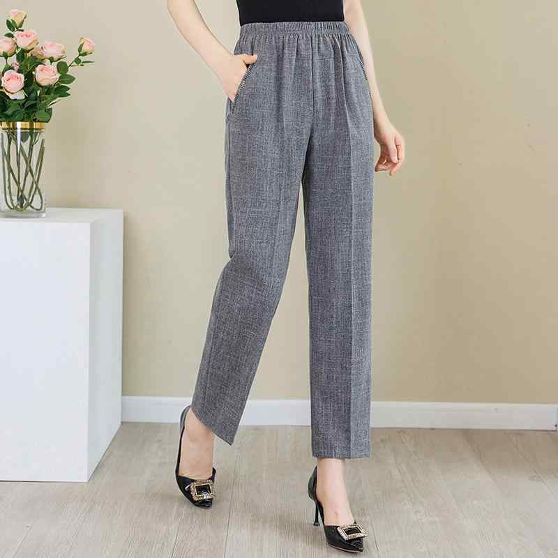 Linen, Hemp - 秋服 レディース ファッション オシャレ カワイイ シンプル 大人カワイイ 大きいサイズ 綿　麻 パンツ 秋 薄手 ゆったり ストレート リネン 九分丈 ストレッチ カジュアル