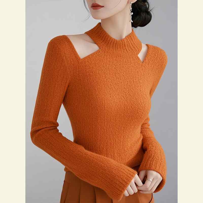 秋服 レディース ファッション オシャレ カワイイ シンプル 大人カワイイ 大きいサイズ 秋 トップス ハイエンド オレンジ セーターのサムネイル