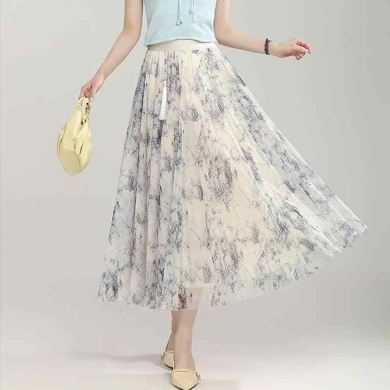 秋服 レディース ファッション オシャレ カワイイ シンプル 大人カワイイ 大きいサイズ プリント Aライン メッシュ スカート 秋 ハイウエスト リバーシブル スカート 裾