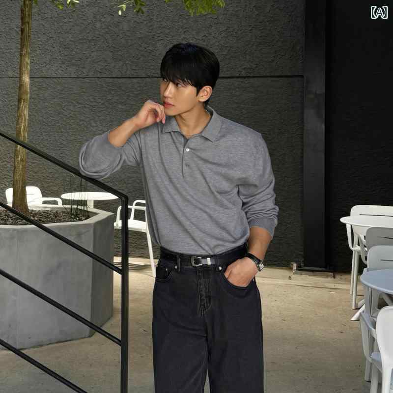 秋冬 メンズ 服 シンプル ファッション オシャレ 大人 かっこいい 大きいサイズ ストリート 紳士服 秋 ニット 長袖 ポロ シャツ レトロ 無地 セーター カジュアル