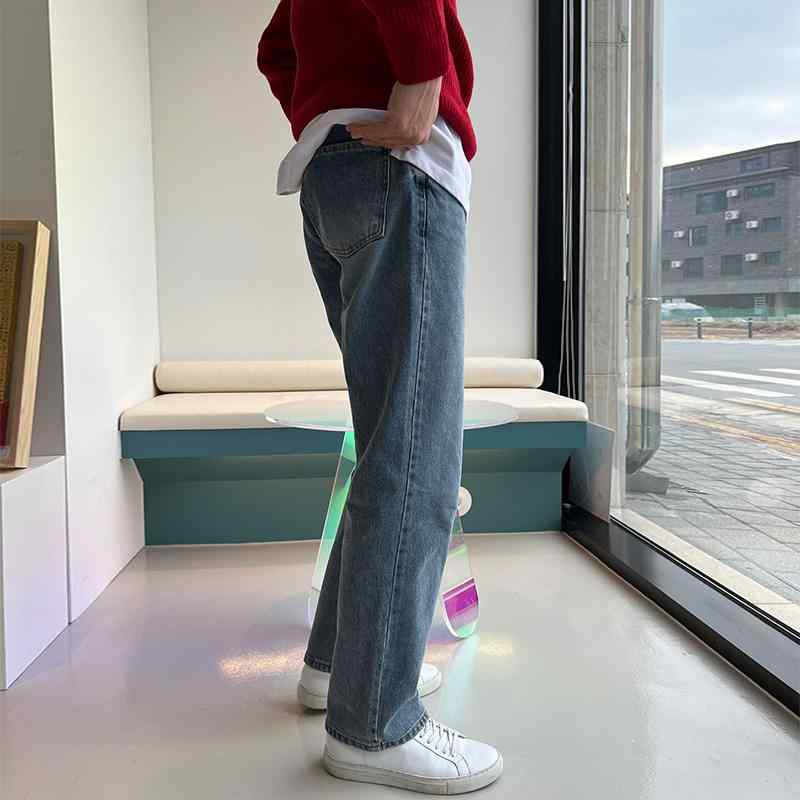 秋冬 メンズ 服 シンプル ファッション オシャレ 大人 かっこいい 大きいサイズ ストリート 紳士服 ライト ブルー ジーンズ 韓国スタイル ストレート ワイド レッグ 快適 カジュアル ロング パンツ ストリート