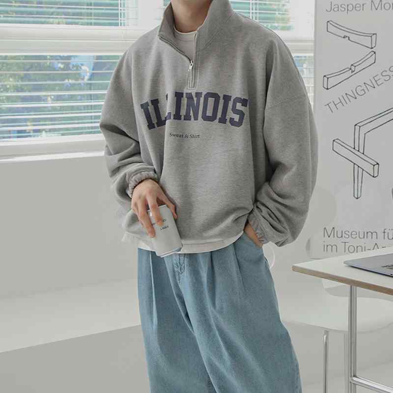 秋冬 メンズ 服 シンプル ファッション オシャレ 大人 かっこいい 大きいサイズ ストリート 紳士服 韓国スタイル スタンドカラー スウェット シャツ ゆったり レター プリント カジュアル トップス ジャケット