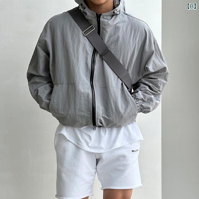 秋冬 メンズ 服 シンプル ファッション オシャレ 大人 かっこいい 大きいサイズ ストリート 紳士服 ソリッドカラー フード付き アウトドア 日 防止 ジャケット フィット 薄 通気性 カジュアル
