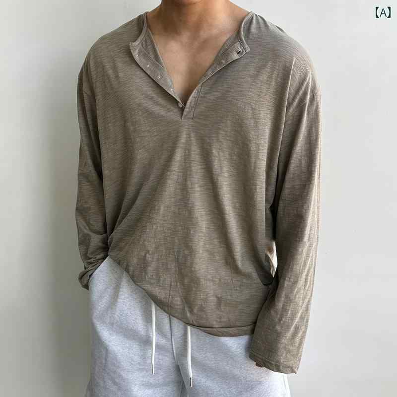 秋冬 メンズ 服 シンプル ファッション オシャレ 大人 かっこいい 大きいサイズ ストリート 紳士服 長袖 ヘンリー カラー T シャツ レトロ トップス カジュアル