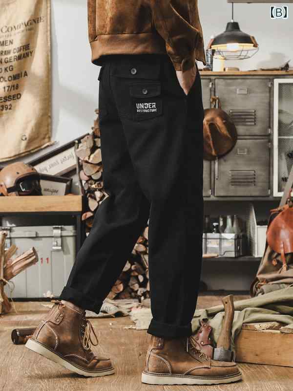 秋冬 メンズ 服 シンプル ファッション オシャレ 大人 かっこいい 大きいサイズ ストリート 紳士服 秋 アメリカン レトロ カーゴ パンツ 機能的 ストレート マルチ ポケット 通勤ウェア カジュアル