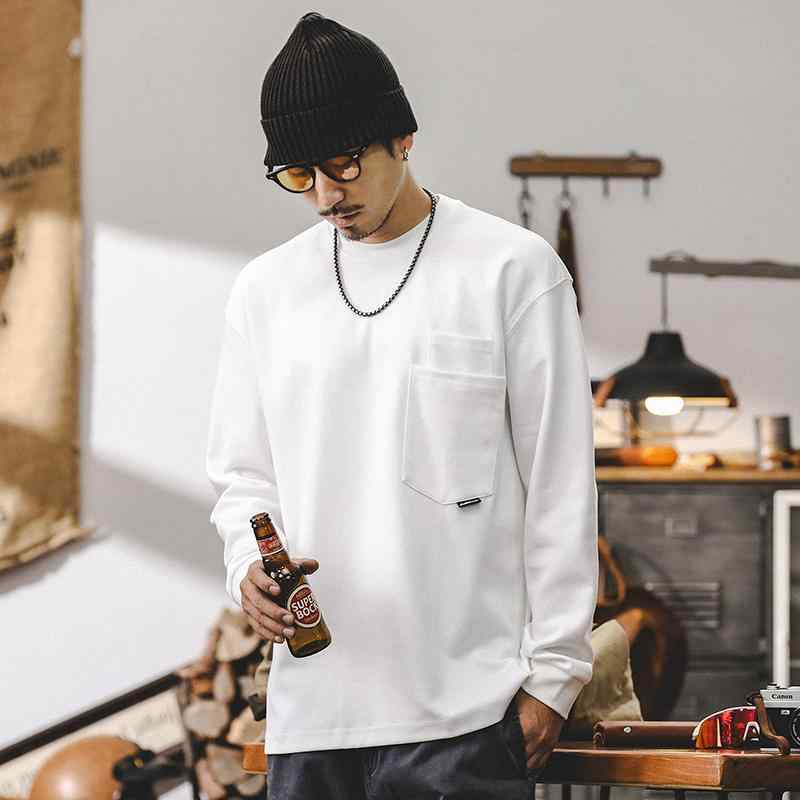 秋冬 メンズ 服 シンプル ファッション オシャレ 大人 かっこいい 大きいサイズ ストリート 紳士服 秋 アメリカン 長袖 T シャツ ダブル ポケット ホワイト トップス(4.0)