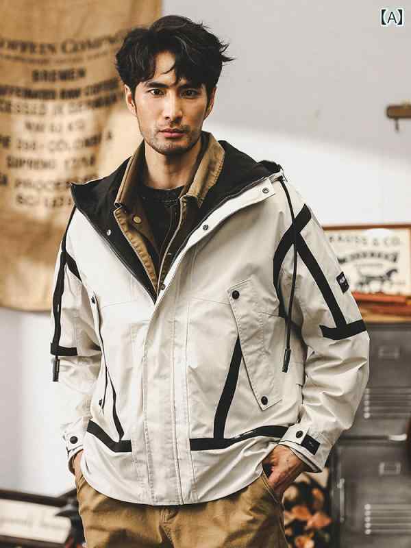 秋冬 メンズ 服 シンプル ファッション オシャレ 大人 かっこいい 大きいサイズ ストリート 紳士服 アメリカン レトロ ジャケット アウトドア 防水 フード付き ワーク
