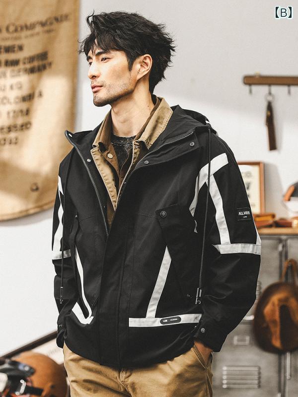 秋冬 メンズ 服 シンプル ファッション オシャレ 大人 かっこいい 大きいサイズ ストリート 紳士服 アメリカン レトロ ジャケット アウトドア 防水 フード付き ワーク