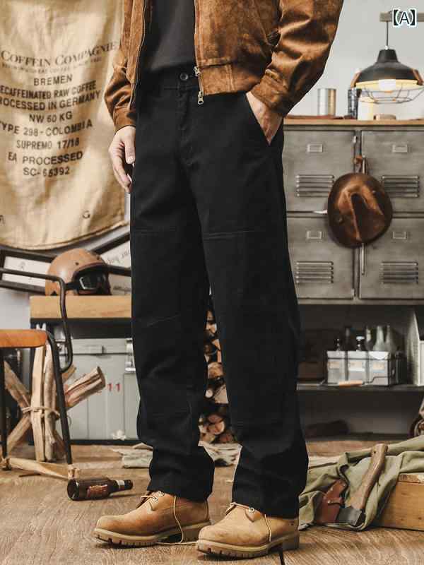 秋冬 メンズ 服 シンプル ファッション オシャレ 大人 かっこいい 大きいサイズ ストリート 紳士服 アメリカン レトロ ブラック ワークパンツ 秋 ストレート カジュアル パンツ