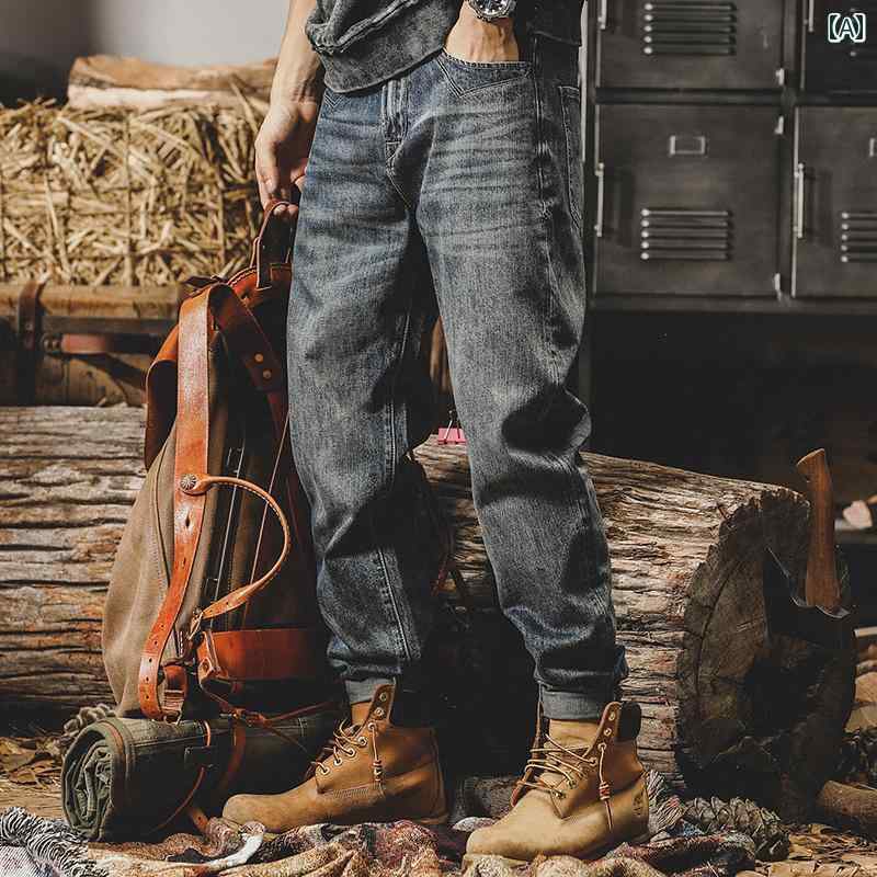 秋冬 メンズ 服 シンプル ファッション オシャレ 大人 かっこいい 大きいサイズ ストリート 紳士服 アメリカン クラシック ストレート ジーンズ 秋 ストーンウォッシュ レトロ カジュアル パンツ