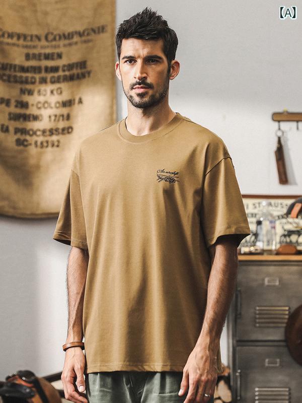 秋冬 メンズ 服 シンプル ファッション オシャレ 大人 かっこいい 大きいサイズ ストリート 紳士服 アメリカン レトロ 半袖 T シャツ 秋 カジュアル 服