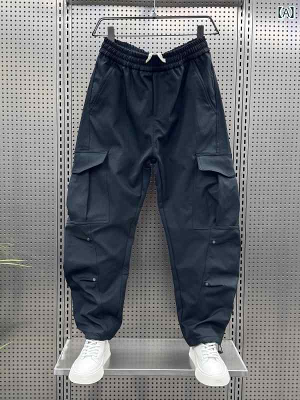 秋冬 メンズ 服 シンプル ファッション オシャレ 大人 かっこいい 大きいサイズ ストリート 紳士服 秋冬 アメリカン ストリート 大きいポケット ストレート パンツ ブラック カジュアル