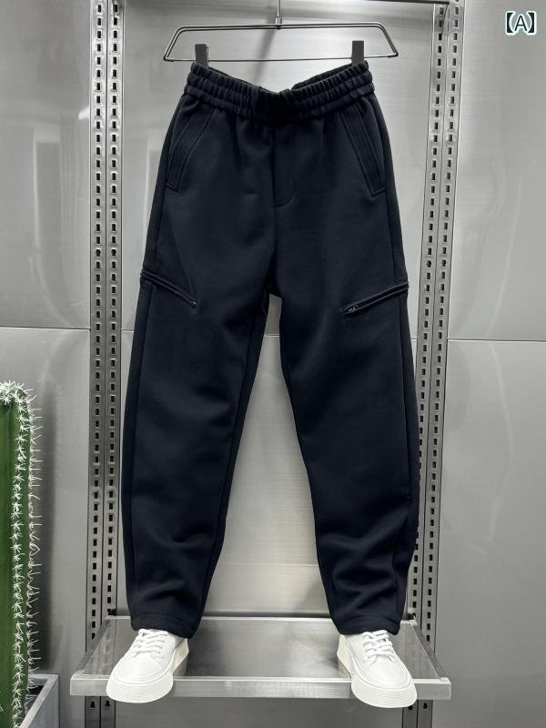 秋冬 メンズ 服 シンプル ファッション オシャレ 大人 かっこいい 大きいサイズ ストリート 紳士服 秋 ジッパー スポーツ パンツ カジュアル ニット ワイド レッグ