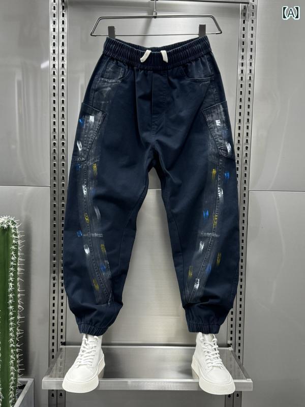 秋冬 メンズ 服 シンプル ファッション オシャレ 大人 かっこいい 大きいサイズ ストリート 紳士服 秋冬 ブルーグラデーション プリント パンツ 快適 ズボン カジュアル