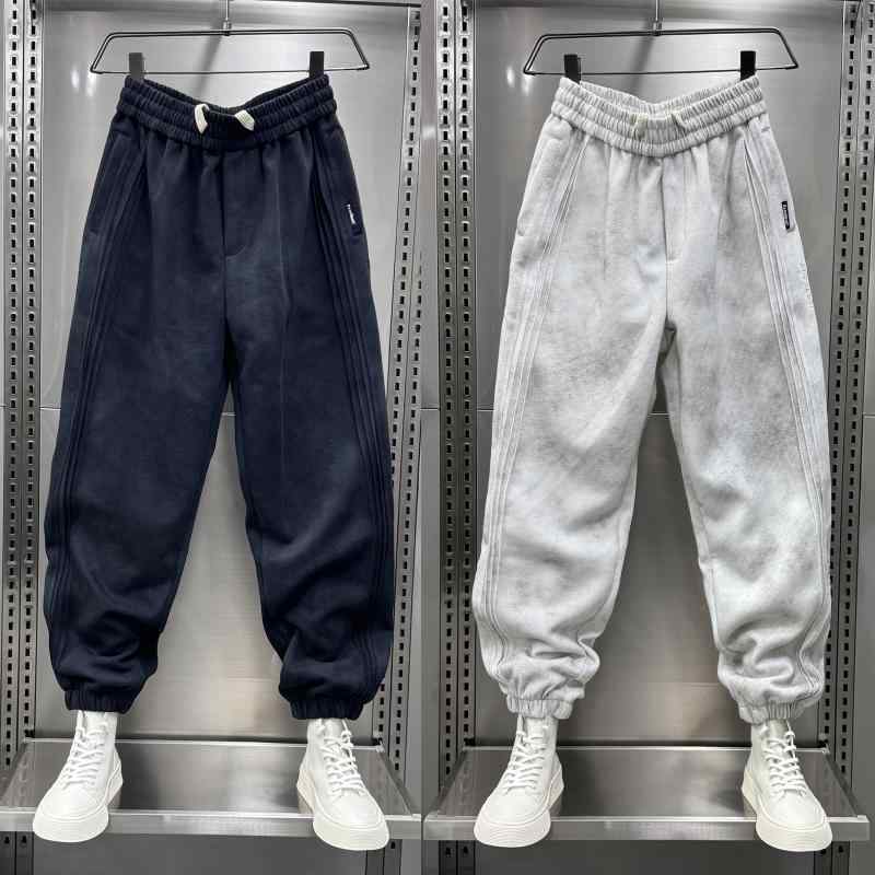 秋冬 メンズ 服 シンプル ファッション オシャレ 大人 かっこいい 大きいサイズ ストリート 紳士服 秋冬 ウォッシュ ダーティー パンツ カジュアル スポーツ プリーツ(4)