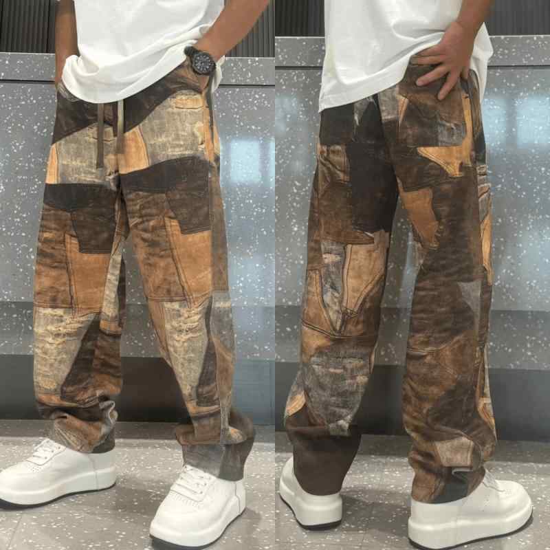 秋 パンツ アメリカン レトロ ダメージ ストレート カジュアル