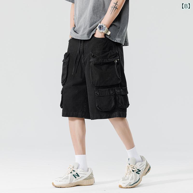 秋冬 メンズ 服 シンプル ファッション オシャレ 大人 かっこいい 大きいサイズ ストリート 紳士服 マルチ ポケット カーゴ パンツ 秋 アメリカン 綿 ウォッシュド 五分丈 ブラウン ミッド