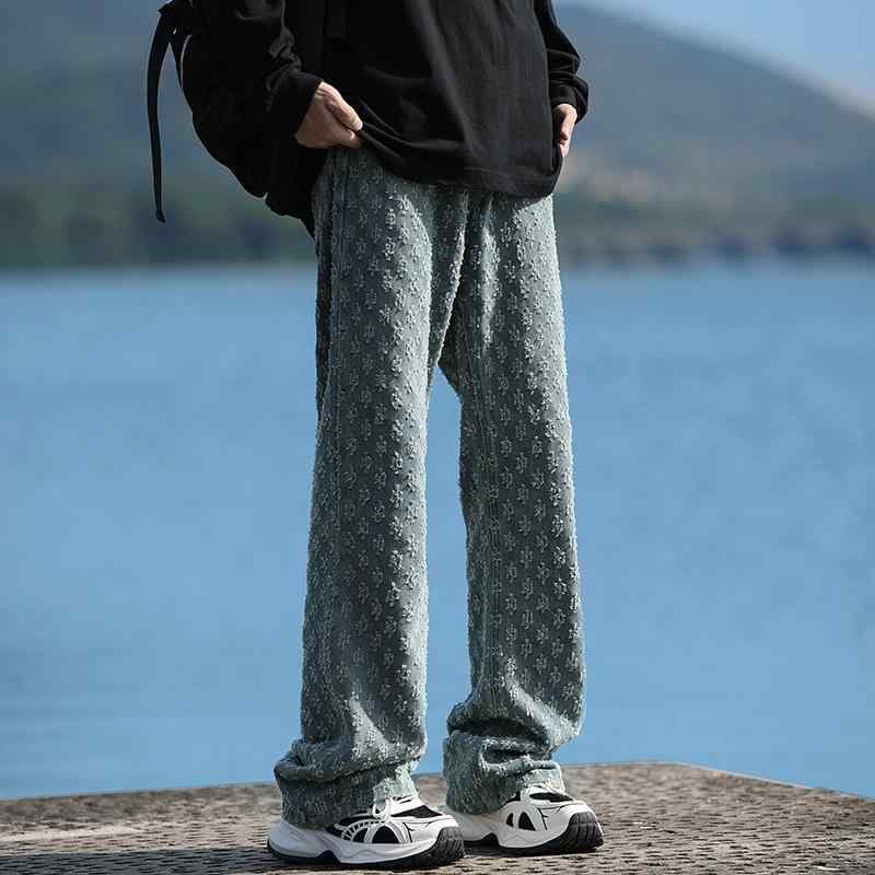 秋冬 メンズ 服 シンプル ファッション オシャレ 大人 かっこいい 大きいサイズ ストリート 紳士服 レトロ ジャカード ジーンズ ストリート ストレート パンツ アメリカン ウォッシュ ブーツ カット