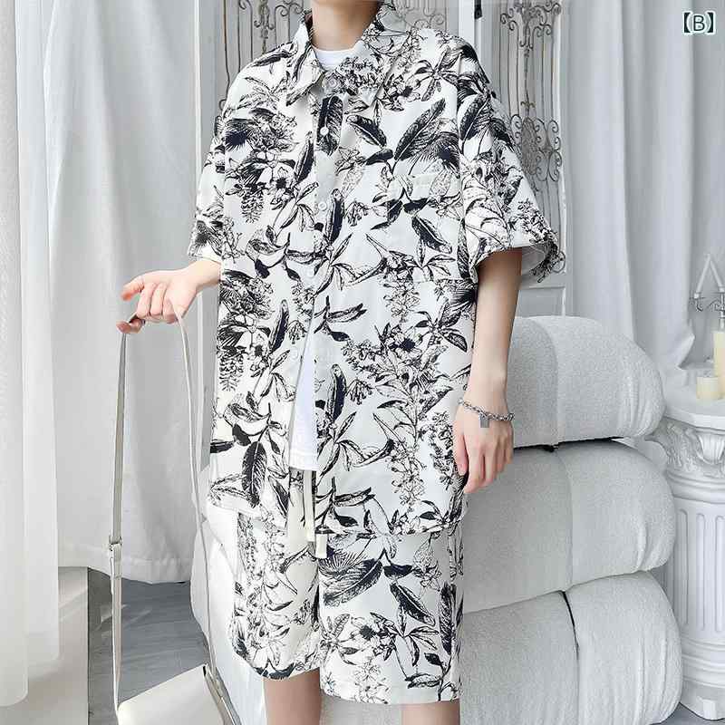 秋冬 メンズ 服 シンプル ファッション オシャレ 大人 かっこいい 大きいサイズ ストリート 紳士服 ビーチ シャツ スーツ 秋 パンツ 花柄 ビーチウェア