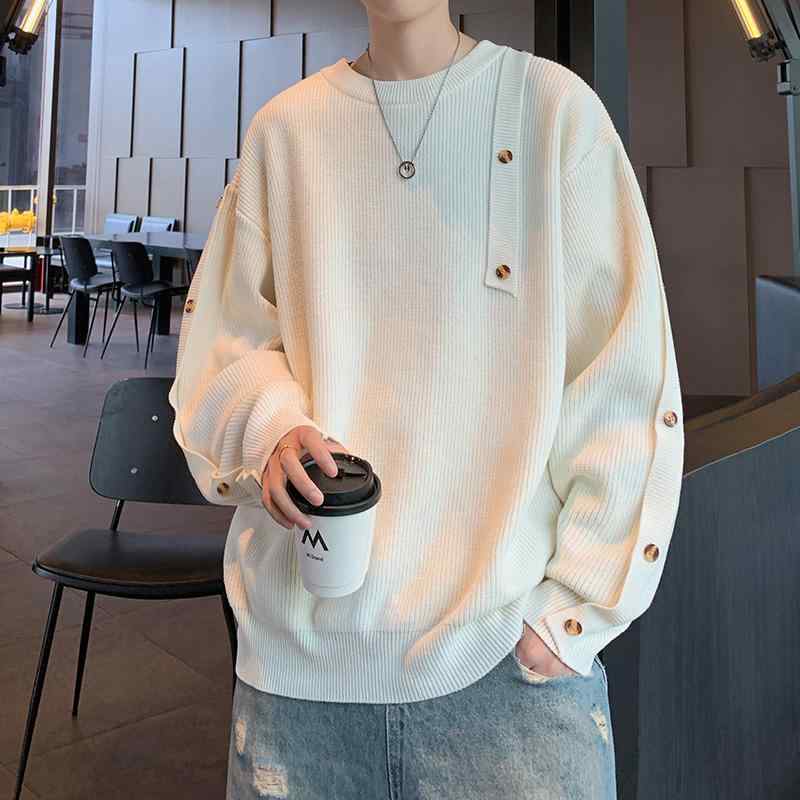 秋冬 メンズ 服 シンプル ファッション オシャレ 大人 かっこいい 大きいサイズ ストリート 紳士服 冬 ボタン ラウンドネック セーター 厚手