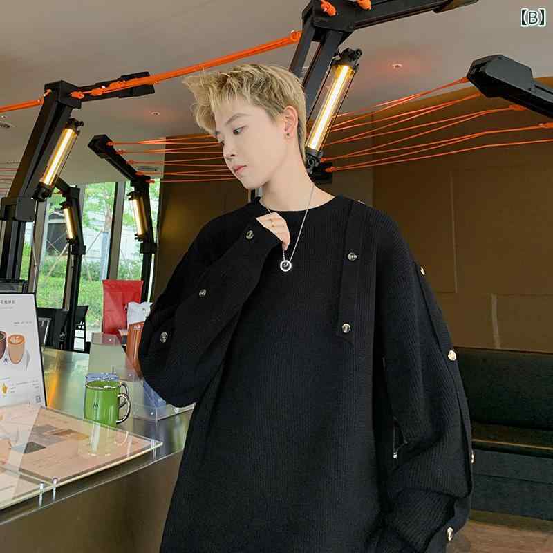 秋冬 メンズ 服 シンプル ファッション オシャレ 大人 かっこいい 大きいサイズ ストリート 紳士服 冬 ボタン ラウンドネック セーター 厚手