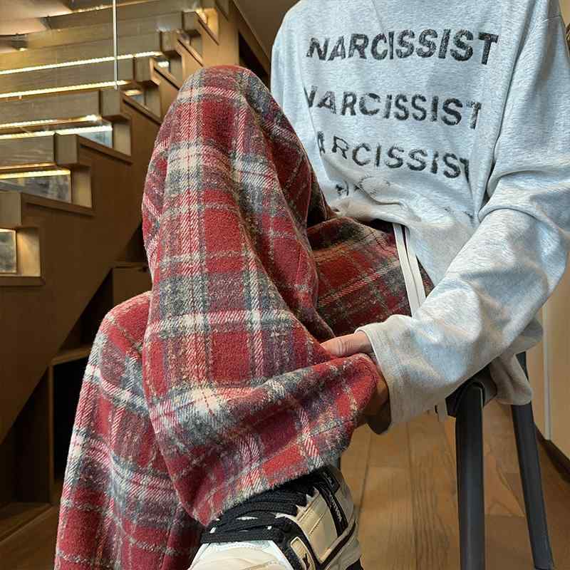 JIMSINN 赤チェック ジップパンツ サイズ32 JIMSINN 赤チェック ジップパンツ サイズ32