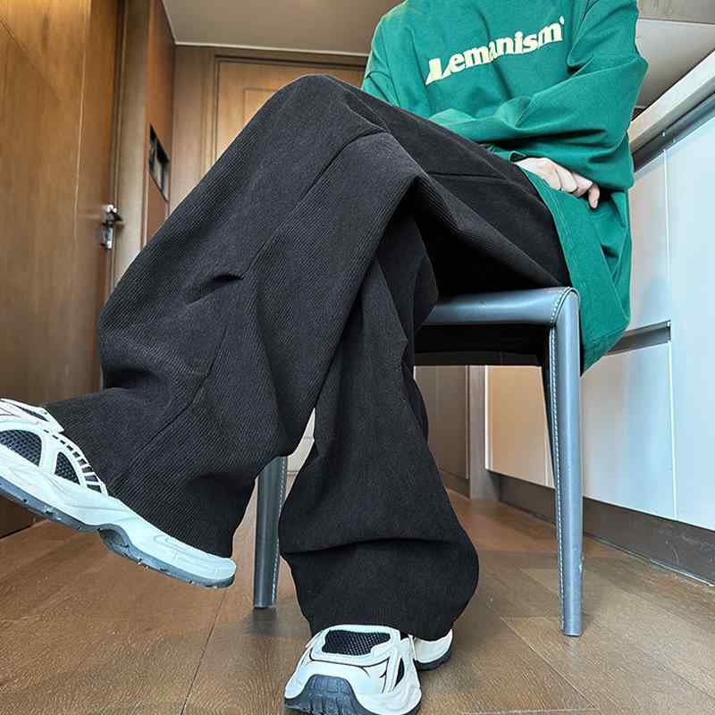 秋冬 メンズ 服 シンプル ファッション オシャレ 大人 かっこいい 大きいサイズ ストリート 紳士服 コーデュロイパンツ アメリカン ブラック カジュアル パンツ ストレート ワイド レッグ