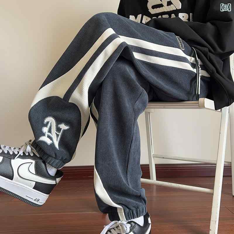 秋冬 メンズ 服 シンプル ファッション オシャレ 大人 かっこいい 大きいサイズ ストリート 紳士服 秋冬 コーデュロイ ズボン スウェットパンツ 厚手 ワイド レッグ カジュアル パンツ