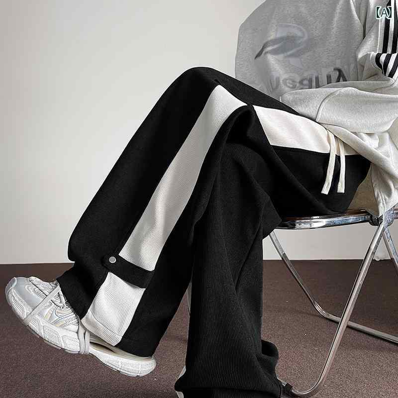 秋冬 メンズ 服 シンプル ファッション オシャレ 大人 かっこいい 大きいサイズ ストリート 紳士服 ブレスト カラー ブロック コーデュロイパンツ ストレート カジュアル パンツ アメリカン ワイド レッグ スウェットパンツ