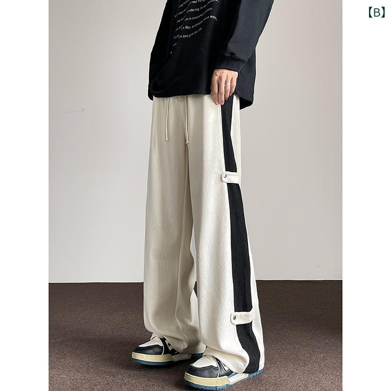 秋冬 メンズ 服 シンプル ファッション オシャレ 大人 かっこいい 大きいサイズ ストリート 紳士服 ブレスト カラー ブロック コーデュロイパンツ ストレート カジュアル パンツ アメリカン ワイド レッグ スウェットパンツ