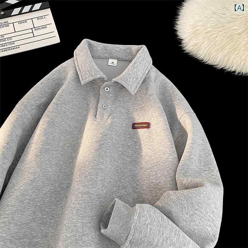 秋冬 メンズ 服 シンプル ファッション オシャレ 大人 かっこいい 大きいサイズ ストリート 紳士服 シンプル ポロ スウェット シャツ 春秋 アメリカン ジャケット トップス