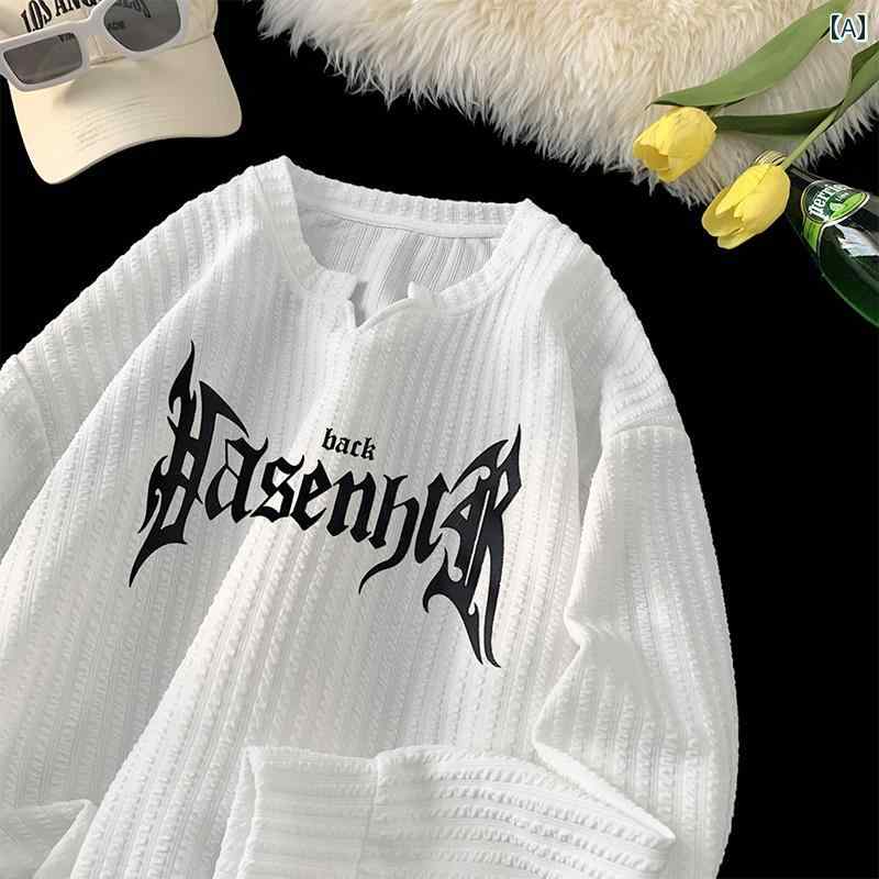 秋冬 メンズ 服 シンプル ファッション オシャレ 大人 かっこいい 大きいサイズ ストリート 紳士服 Vネック スウェット シャツ アメリカン レター プルオーバー トップス ゆったり コート