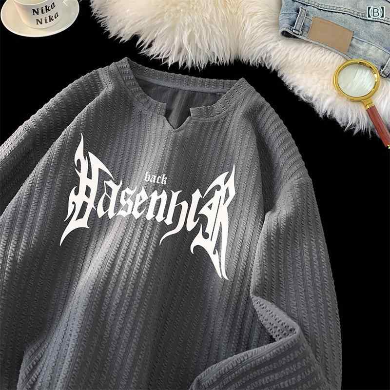 秋冬 メンズ 服 シンプル ファッション オシャレ 大人 かっこいい 大きいサイズ ストリート 紳士服 Vネック スウェット シャツ アメリカン レター プルオーバー トップス ゆったり コート