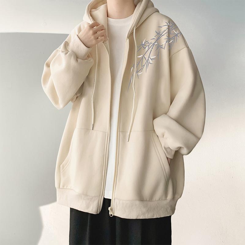 秋冬 メンズ 服 シンプル ファッション オシャレ 大人 かっこいい 大きいサイズ ストリート 紳士服 アプリコット カーディガン スウェット シャツ フード付き トップス ジャケット