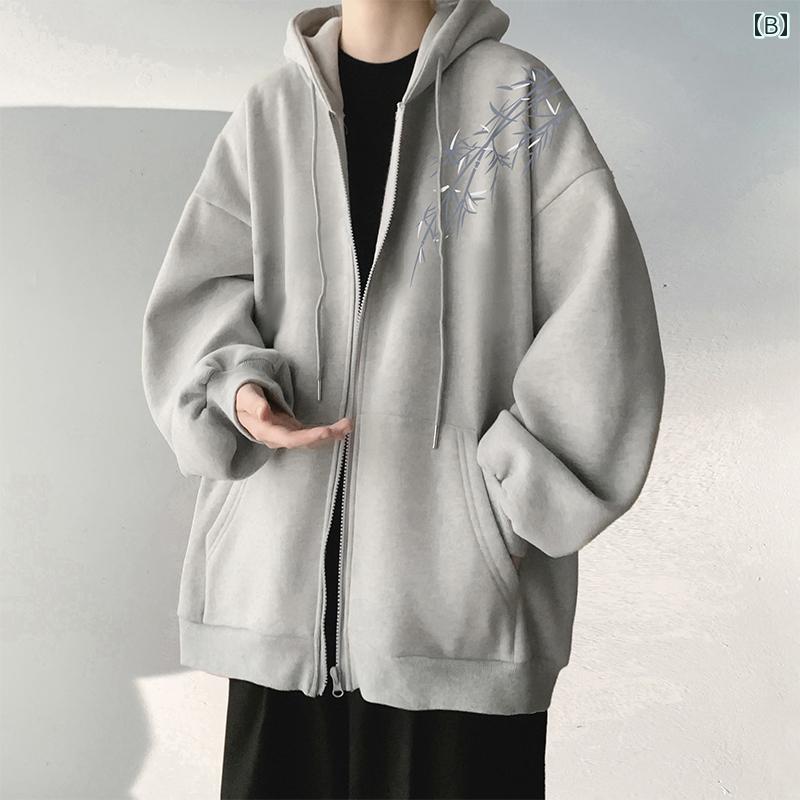 秋冬 メンズ 服 シンプル ファッション オシャレ 大人 かっこいい 大きいサイズ ストリート 紳士服 アプリコット カーディガン スウェット シャツ フード付き トップス ジャケット