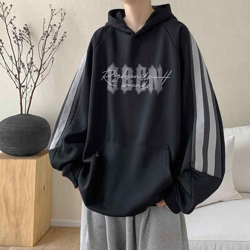 秋冬 メンズ 服 シンプル ファッション オシャレ 大人 かっこいい 大きいサイズ ストリート 紳士服 ストライプ カラー ブロック フード付き スウェット シャツ トップス アメリカン ジャケット