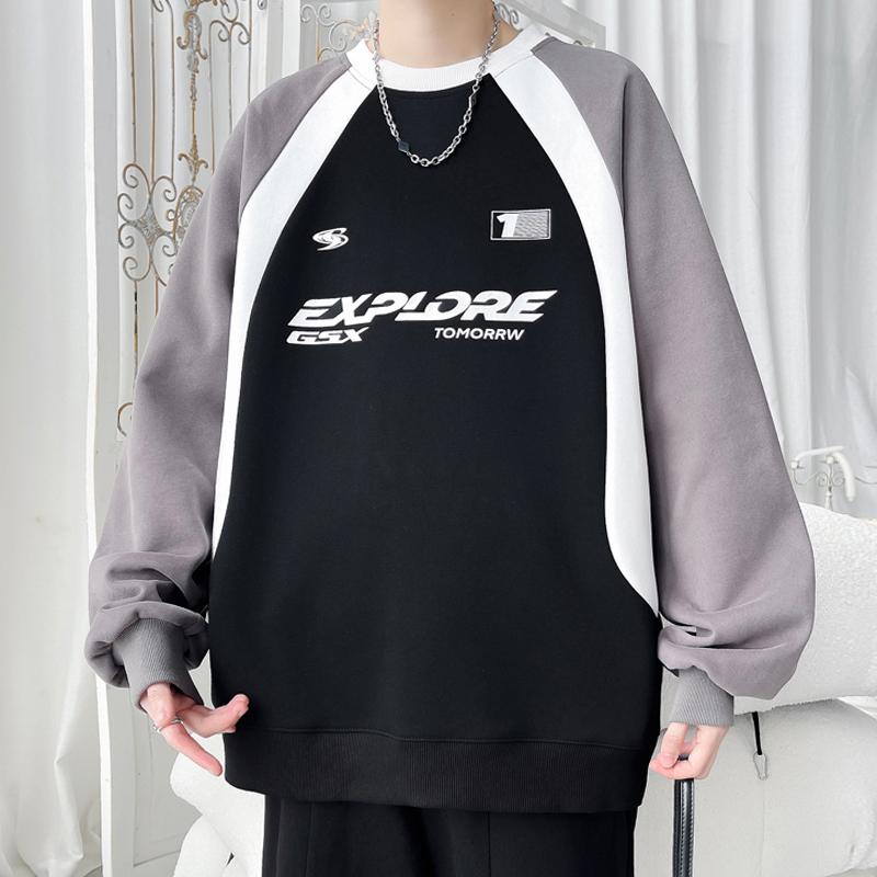 秋冬 メンズ 服 シンプル ファッション オシャレ 大人 かっこいい 大きいサイズ ストリート 紳士服 アメリカン ストリート カラー ブロック スウェット シャツ ラウンドネック トップス ラグランスリーブ ジャケット