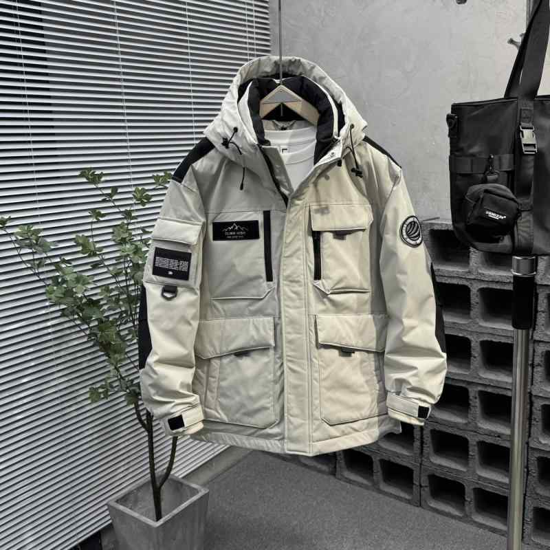 秋冬 コーデ メンズ 服 シンプル ファッション オシャレ 大人 かっこいい 大きいサイズ ストリート 紳士服 ミドル丈 ワークウェア フード付き ダウン ジャケット カジュアル アウトドア スリープ ルーフ
