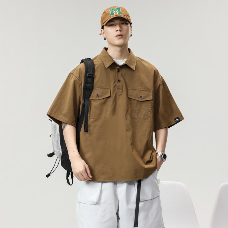 秋冬 コーデ メンズ 服 シンプル ファッション オシャレ 大人 かっこいい 大きいサイズ ストリート 紳士服 アメリカン レトロ プルオーバー ワークウェア 半袖 シャツ 服 ポロシャツ(4.0)