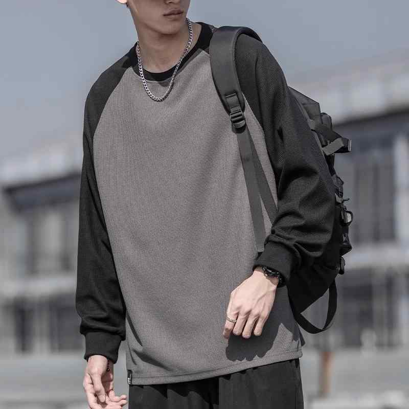 秋冬 コーデ メンズ 服 シンプル ファッション オシャレ 大人 かっこいい 大きいサイズ ストリート 紳士服 ラウンドネック T シャツ アメリカン カジュアル スポーツ 長袖 トップス