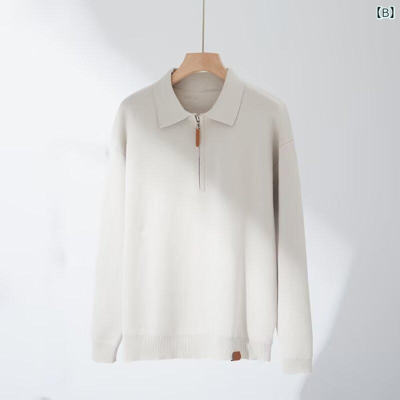 秋冬 コーデ メンズ 服 シンプル ファッション オシャレ 大人 かっこいい 大きいサイズ ストリート 紳士服 ハイエンド 無地 セーター カジュアル 長袖 ポロシャツ ハーフ ジップセーター